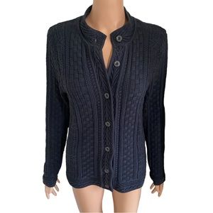 L.L. Bean Black Knit CottonCardigan Sweater Button Down Heavy Chunky Knit